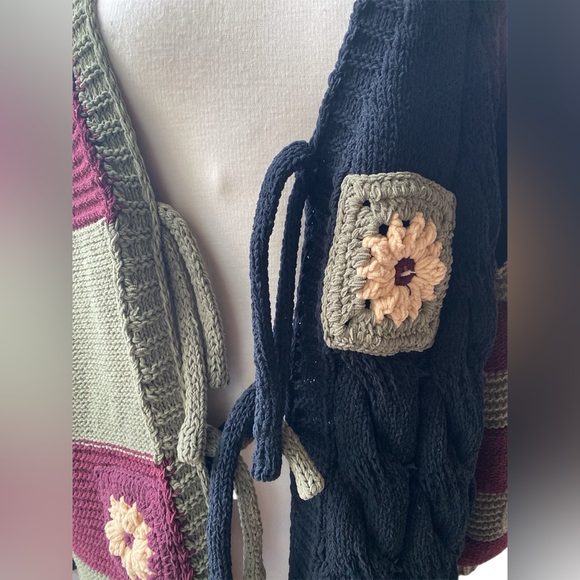 POL Color Block Floral Striped Waist Tie Loop Cardigan, medium oversized - Picture 8 of 12